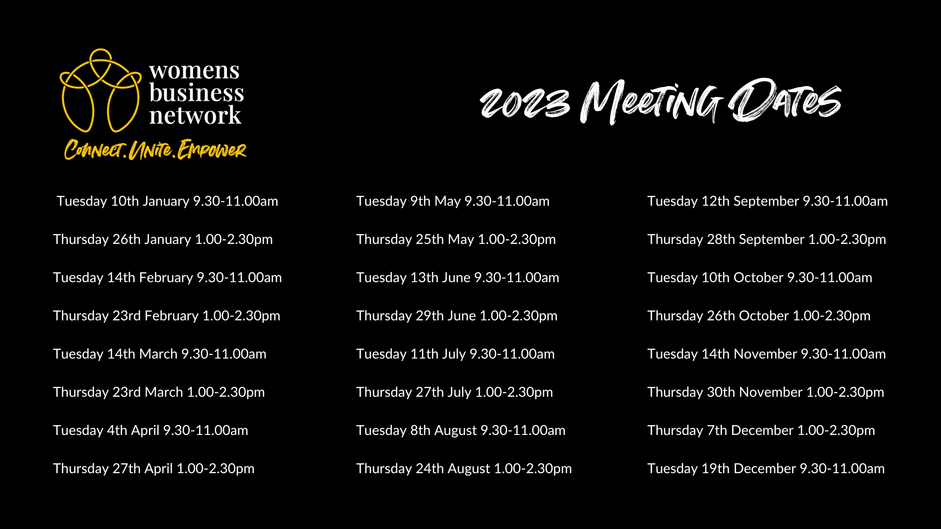 Women's Business Network 2023 meeting dates
