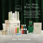 Skincare product range by Tropic Skincare showcasing the October joining offer